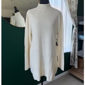 Woman Within Cream Ivory Ribbed Mock Neck Tunic Sweater Womens Size M 14 16
